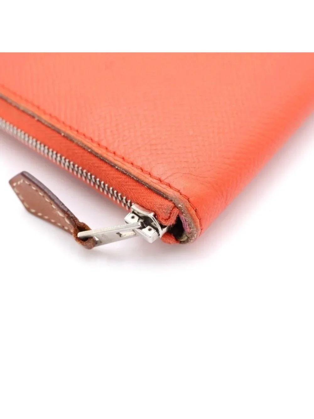 Hermes Azap Long Silk in Wallet Card Case Red Orange Epsom Silver